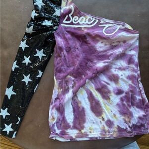 OPD NY By Nicole Ashley Tie-Dye One-Shoulder Top with Star Sleeve Size S/M